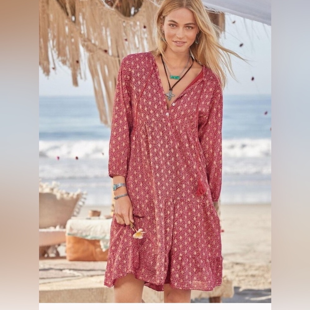 Scandal Italy X Sundance Ordell Pink/Gold Boho‎ Tiered Dress Size Medium